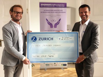 2019: Im Namen unseres gesamten Teams bedanken wir uns auch bei der Zurich Versicherungs-AG für die Spende an unseren Verein ChronischKrank Österreich!